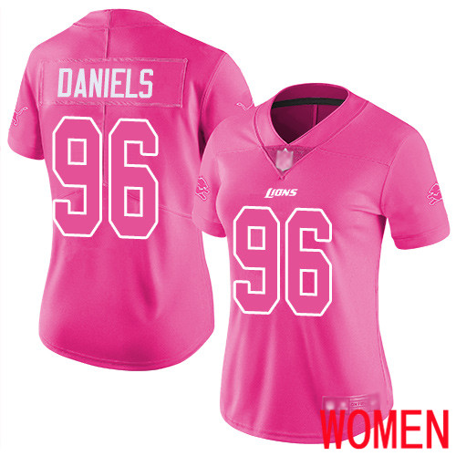 Detroit Lions Limited Pink Women Mike Daniels Jersey NFL Football #96 Rush Fashion